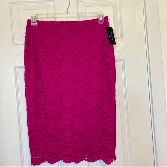 Lace Bright Pink Pencil Skirt - Picture 3 of 14